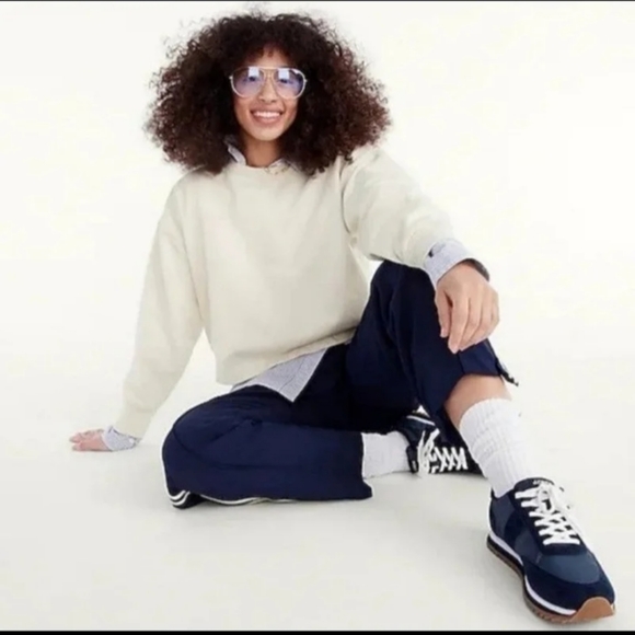 J.Crew University terry cotton cropped sweatshirt XL NAVY BNWT SO 1 Left! - Picture 11 of 14